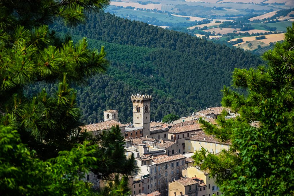 Panoramic aerial view of the village of Arcevia